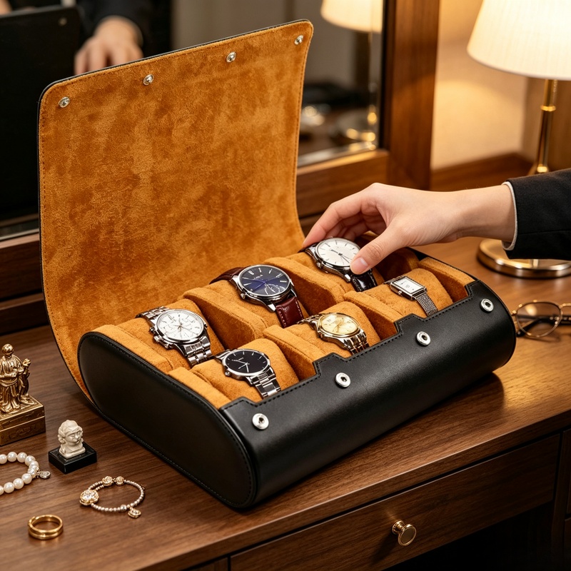 Men Accessories Organiser - حافظة ساعات محمولة بـ 6 فتحات،