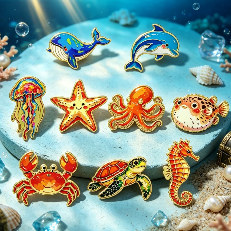 دبوس مينا بتصميم حيوانات المحي - مراجعة Lapel Pin Enamel وسعره