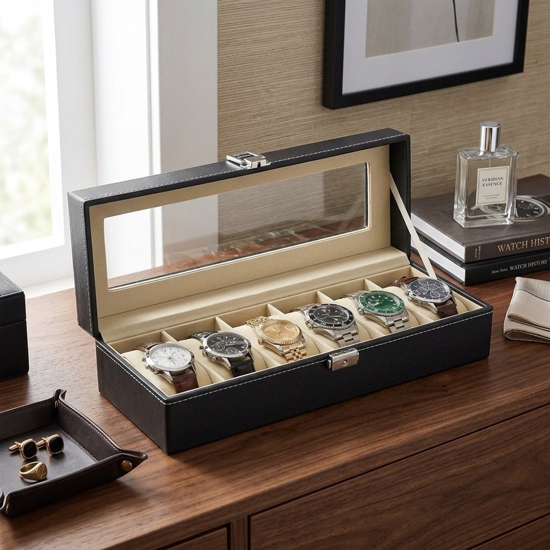صندوق ساعات من الجلد الصناعي م - مراجعة Men Accessories Organiser وسعره